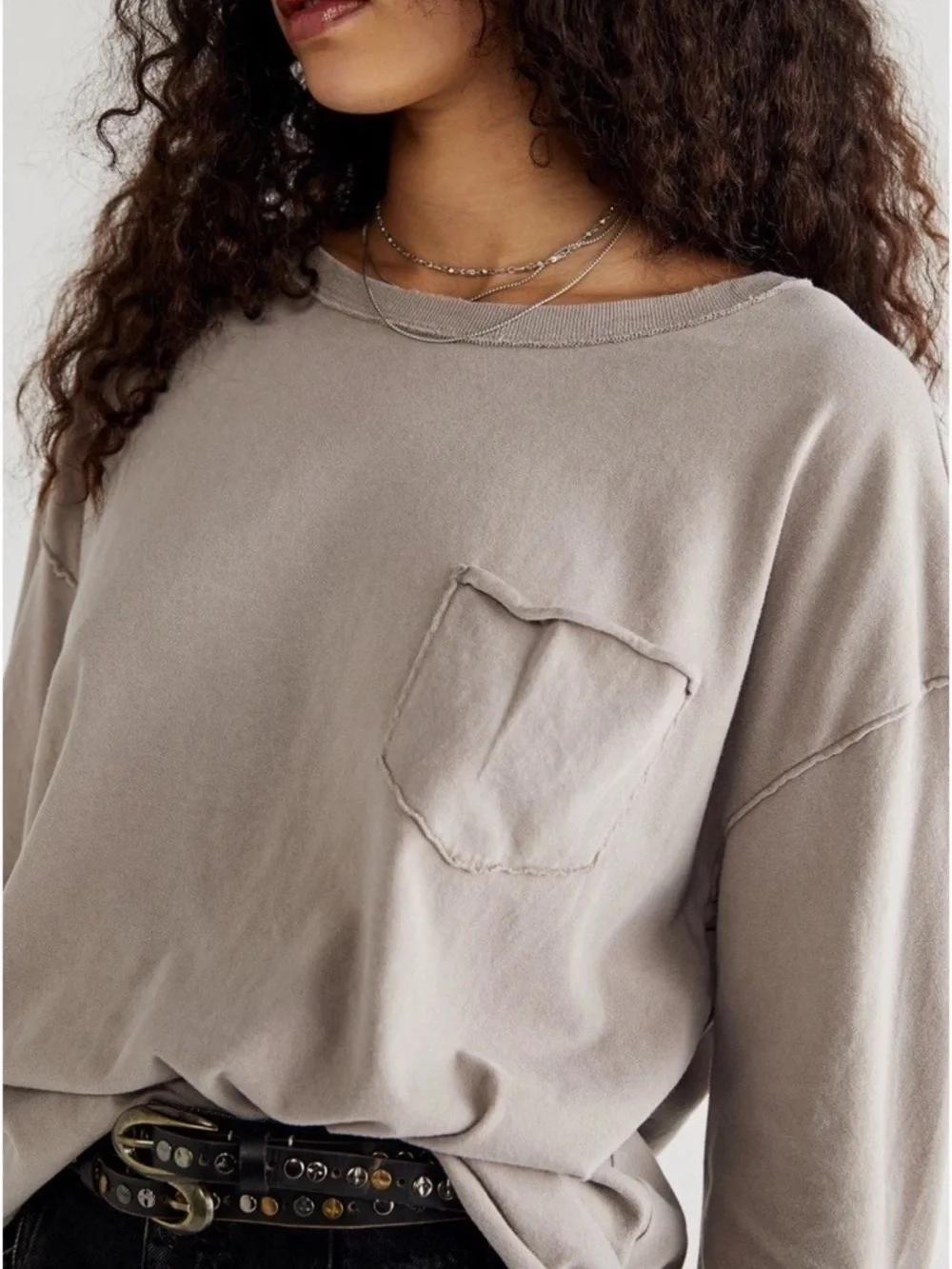 Free People We The Free Etherea Long Sleeve Fade Into You Relaxed Tee XL New